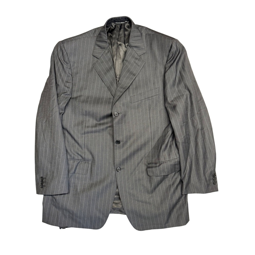 Canali Mens 52R Charcoal Grey Wool Pinstripe 3 Button Blazer Suit Jacket Italy